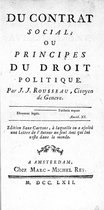 Frontispice of the Social Contract or Principles of Political Law Jean Jacques Rousseau (1712-1778), wydrukowane w Amsterdamie w 1762 r. autorstwa Unknown artist