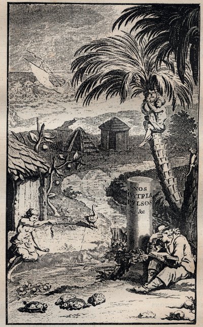 Frontyspis książki „Podróże i przygody Francois Leguat i jego towarzyszy na dwóch bezludnych wyspach Indii Wschodnich” autorstwa Francois Leguat (1637-1735) Francuski odkrywca - 1708 autorstwa Unknown artist