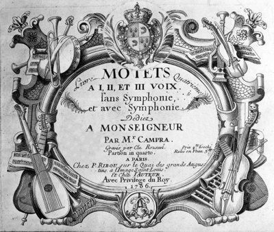 Frontyspicjum partytury czwartej księgi motetów Andre Campry. 1706 autorstwa Unknown artist
