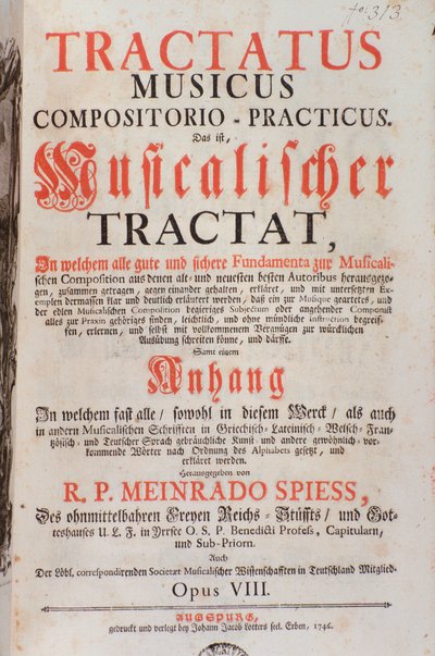 Frontyspis Tractatus musicus autorstwa Meinrada Spiess autorstwa Unknown artist