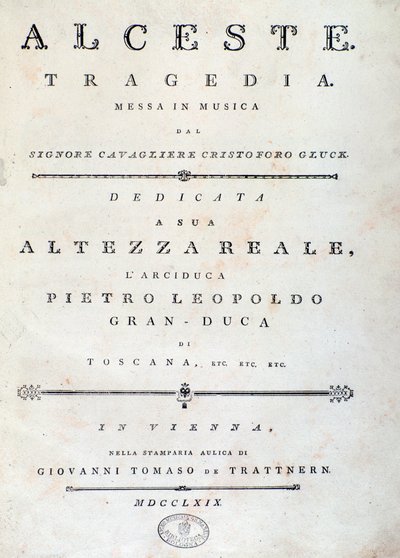 Frontyspis nuty Alceste, opera C. W. Glucka autorstwa Unknown artist