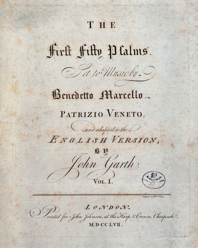 Frontyspis pięćdziesiątych pierwszych psalmów, Benedetto Marcello autorstwa Unknown artist