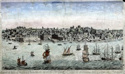 Widok ogólny Lizbony, stolicy Portugalii - grawer autorstwa Unknown artist