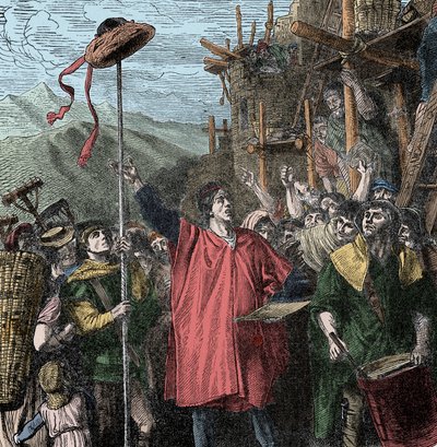 Kapelusz Geslera - Komornik Hermann Gessler stawia słup w Altdorfie i zawiesza na nim swój kapelusz, zmuszając mieszkańców do ukłonu przed. Guillaume Tell autorstwa Unknown artist