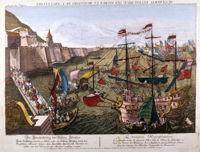 Wielkie Oblężenie Gibraltaru 1779-1783 (hiszpańska próba odzyskania Gibraltaru, gdy Hiszpania wypowiedziała wojnę Wielkiej Brytanii w ramach sojuszu z Francją): 11 października autorstwa Unknown artist