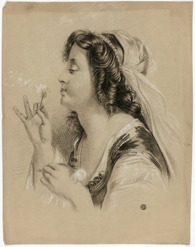 Dziewczynka dmuchająca na mniszek lekarski (recto); Profil głowy dziewczynki (verso) autorstwa Unknown artist
