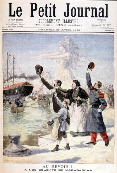 Pożegnanie naszych żołnierzy z Madagaskaru: wyjazd francuskiej wyprawy na Madagaskar - w „Le Petité Journal” z 28.04.1895 autorstwa Unknown artist