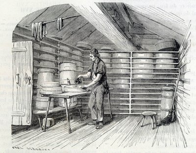 Sklep z serami Gruyère w szwajcarskim domku (mycie crut) - w „Cuda przemysłu” Louisa Figuiera autorstwa Unknown artist