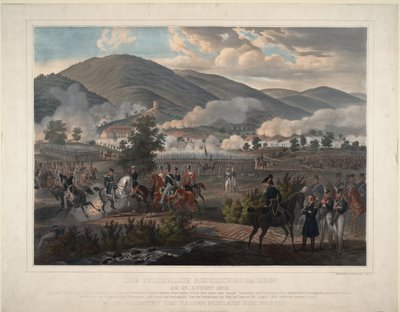 Wojny napoleońskie: bitwa pod Kulmem (obecnie Chlumec) w Czechach (Czechy) 30.08.1813 r. - Rosyjski Pułk Ratownictwa w bitwie pod Kulmem 29 sierpnia 1813 r. - Anonim - ok. 1813 - Litografia kolorowa - 59x75,6 -Prywatna kolekcja autorstwa Unknown artist