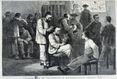 Salon fryzjerski w chińskiej społeczności Kalifornii - grawer autorstwa Unknown artist