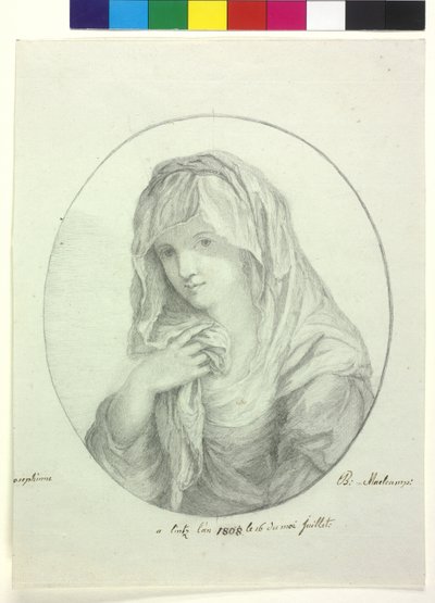 Pół długości młodej kobiety z prześcieradłem wokół głowy Dama z welonem dziewica westalka autorstwa Unknown artist