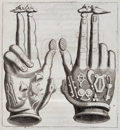Ręce w „Mensae Isiaca” (przemówienie Wielkiej Matki Bogów, jej pieczęcie, jej klejnoty i amulety oraz niektóre jej figury) autorstwa Unknown artist