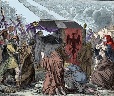 Henryk VII opłakiwany przez swój lud - Pogrzeb Henryka VII Luksemburczyka (ok. 1275-1313), cesarza Rzymian - autorstwa Unknown artist