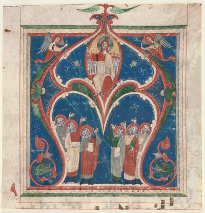 Historyczny inicjał (A) wycięty z antyfonarza: Chrystus w majestacie z prorokami autorstwa Unknown artist