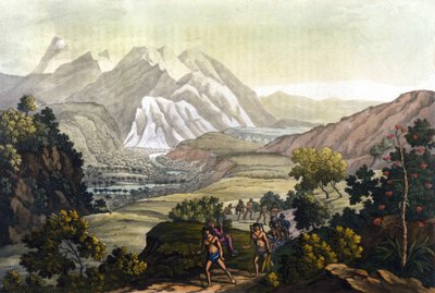 Humboldt i Bonpland przemierzają górę Quindiu na krzesłach nośnych. Z wyprawy do Andów Aleksandra von Humboldta (Alexandre de Humboldt autorstwa Unknown artist