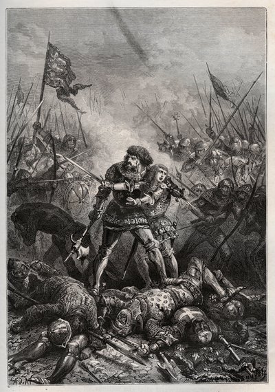 Wojna stuletnia: król Francji Jan II Dobry i jego syn Filip II Burgundii (1342-1404), znany jako „Philippe le Hardi”, walczyli z Anglikami w bitwie pod Poitiers 19.09.1356 r. (król Francji Jan II Francji (1319-1364) i jego syn Filip autorstwa Unknown artist