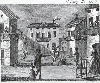 Il Campiello Akt I - Carlo Goldoni (1707-1793) - Rycina z XVIII wieku autorstwa Unknown artist