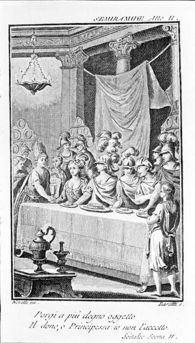 Ilustracja do opery Sémiramis Antonia Salieriego (1750 - 1825). Broszura autorstwa Pierre Metastase (lub Pietro Metastasio). Akt II, sc. II. autorstwa Unknown artist