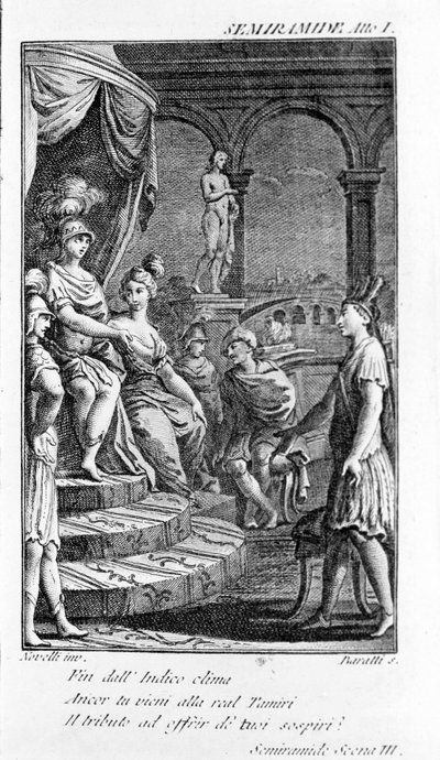 Ilustracja do opery Sémiramis Antonia Salieriego (1750 - 1825). Broszura autorstwa Pierre Metastase (lub Pietro Metastasio). Akt I, sc. III. autorstwa Unknown artist