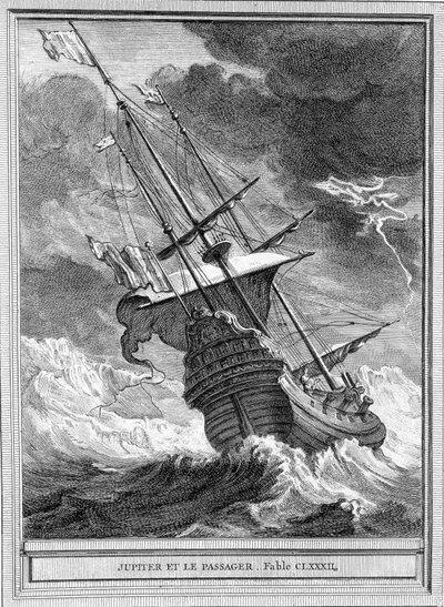 Ilustracja do bajki „Jowisz i pasażer” autorstwa Jeana de La Fontaine autorstwa Unknown artist