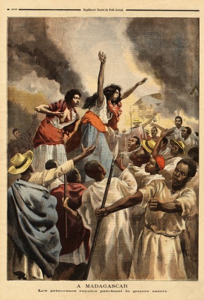 Na Madagaskarze królewska księżniczka (siostra i ciotka królowej) głosi świętą wojnę przeciwko Francji. Grawerowanie w „Le petit journal”” 9.09.1894. Kolekcja Selvy. autorstwa Unknown artist