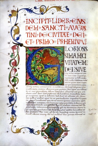 Incipit rękopisu „De civitate Dei” św. Augustyna. Rękopis z XV wieku. Mediolan, Biblia, Trivulziana. autorstwa Unknown artist
