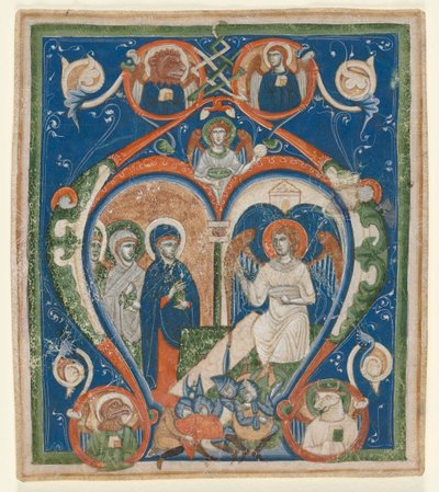 Inicjał A [ngelus Domini schodzi] z antyfonarza: Trzy Marie przy grobie autorstwa Unknown artist