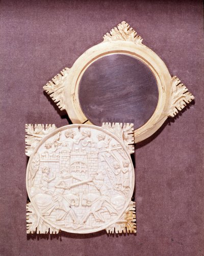 Lustro i pudełko z kości słoniowej reprezentujące scenę turnieju rycerskiego. 1450-1500. Paryż, Narodowe Muzeum Średniowiecza, Thermes de Cluny autorstwa Unknown artist