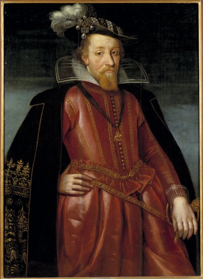 James Stuart, Jakub VI król Szkocji i Jakub I król Anglii i Irlandii - Portret króla Anglii Jakuba I (1566-1625), Anonim . Olej na drewnie. Rozmiar: 115x86cm. Muzeum Narodowe w Sztokholmie autorstwa Unknown artist