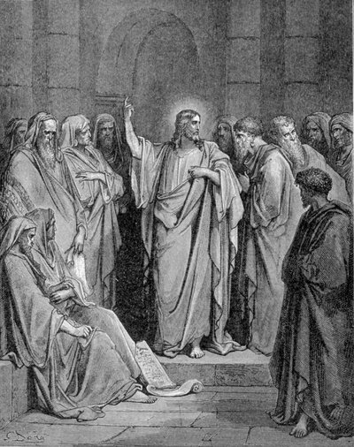 Jezus Chrystus w synagodze. Według Ewangelii według św. Łukasza. autorstwa Unknown artist
