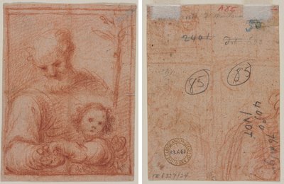 Józefa z Dzieciątkiem (rekto); Fragment dwóch postaci (verso) autorstwa Unknown artist