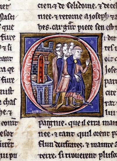 Józef z Arymatei (Arimathee) i jego kontynuacja. Rękopis: Zdobycie Świętego Graala, napisany 717 lat po męce naszego Pana. Bibliotheque Municipale de Rennes, ms. 255 (Zbiór powieści Okrągłego Stołu); Paryż autorstwa Unknown artist