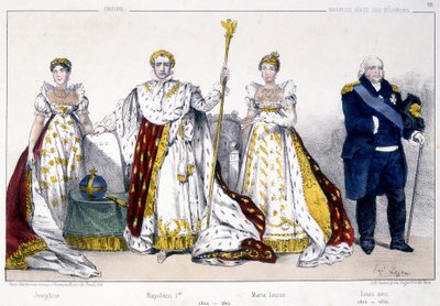 Józefina, Napoleon 1er, Maria Ludwika i Ludwik XVIII - w „La Monarchie francaise en estampes”” autorstwa Unknown artist
