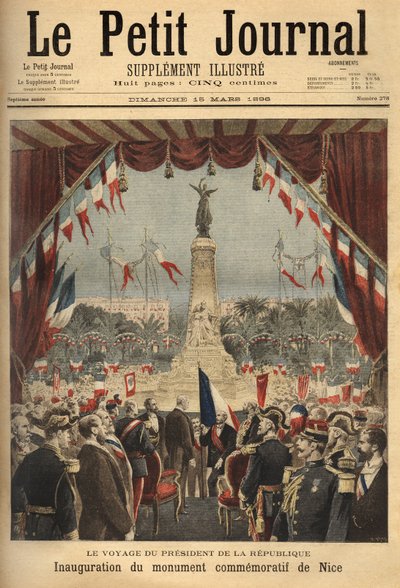 Podróż Prezydenta Republiki Feliksa Faure (1841-1899) na inaugurację pomnika upamiętniającego przyłączenie hrabiego Nicei do Francji. Grawer w „”Le petit journal””/1896. Kolekcja Selvy. autorstwa Unknown artist