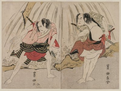 Kataoka Nizaemon VII i Ichikawa Yaozo III w konfrontacji przy wodospadzie autorstwa Unknown artist