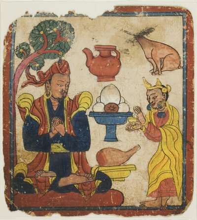 Król Mangkur karmiony przez królową Devikę, z zestawu kart inicjacyjnych (Tsakali) autorstwa Unknown artist