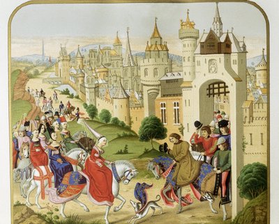 „„Król Francji Karol IV przyjął wizytę swojej siostry, królowej Anglii, Izabeli Francji (1292-1358), żony Edwarda II, która przybyła, aby się schronić”” Według kronik Jeana Froissarta. XIX-wieczna Barcelona. Sant Jordi Kataloński Royal autorstwa Unknown artist