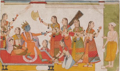 Kryszna witający Sudamę z <em>Bhagavata Purny</em> autorstwa Unknown artist