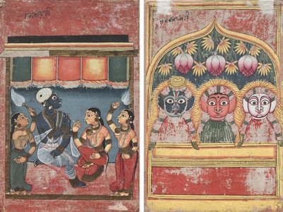 Kryszna z Radhą i Dwoma Pomocnikami (recto); Jagannath, Subhadra i Balarama w łuku (verso) autorstwa Unknown artist