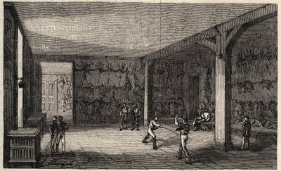 Ecole Polytechnique w Paryżu w 1873 r. - Sala szermierki - Grawer z 1873 r. w „Le monde illustrious” autorstwa Unknown artist
