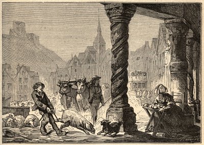 Główna ulica na jednodniowym spacerze w Dol de Bretagne - grawerowanie w „” PATRIE”” - OPIS PECTURESSE DE LA FRANCE EN 6 TOMÓW LUCIENA HUARDA - koniec XIX wieku autorstwa Unknown artist