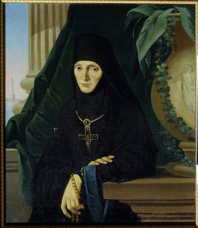 La mere superieure Maria (Margarita Tuchkova) (Matka Przełożona Maria (Tuchkova). Higoumene (hegoumene) z klasztoru prawosławnego Spaso Borodinsky, w 1812 r. podczas najazdu Wielkiej Armii Napoleona (1769-1821). Obraz anonimowy, olej na płótnie , wers autorstwa Unknown artist