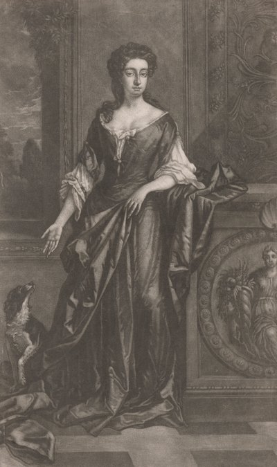 Dama (z psem, oparta o cokół z płaskorzeźbą rogu obfitości) autorstwa Unknown artist