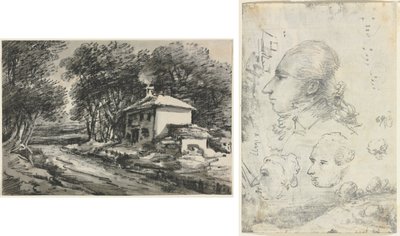 Pejzaż z domkiem (recto); Studia głów (verso) autorstwa Unknown artist