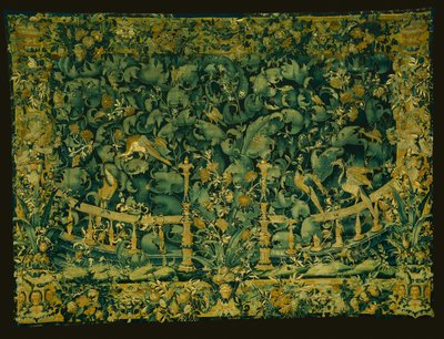 Duży liść Verdure z balustradą i ptakami autorstwa Unknown artist