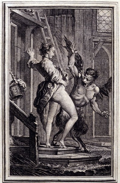 Diabeł z Papefiguiere- w „”Opowieściach i opowiadaniach wierszem”” Jean La Fontaine. 1762. autorstwa Charles Eisen