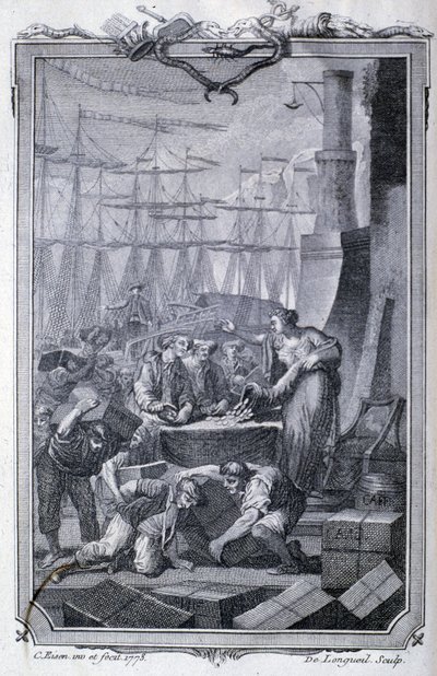 Handel z koloniami (w tym kawa) - w „”Filozofii i polityce europejskich establishmentów oraz handlu z dwoma Indiami”” autorstwa GT Raynala, wyd. Pellet, Genewa autorstwa Unknown artist