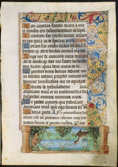 Liść z Księgi godzin: Połów małp (verso) autorstwa Unknown artist