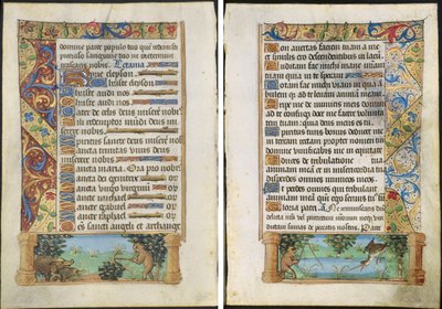 Kartka z Księgi Godzin: Polowanie na małpy na dziki (recto) i łowienie na małpy (verso) autorstwa Unknown artist