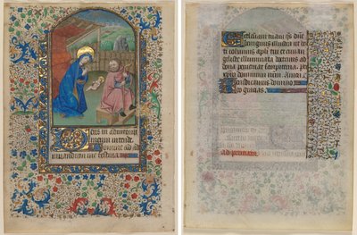 Kartka z Księgi Godzin: Narodzenia (recto) i tekstu (verso) autorstwa Unknown artist